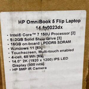 HP OmniBook 5 Flip 2-in-1 14 Inch- 2k Touchscreen Intel Core 7 16GB RAM 512GB SSD  Win 11 Home  Long-Lasting Battery